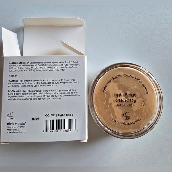 Elvis + Elvin Hyaluronic Loose Powder Foundation 0.35 oz Shade Light Beige NIB - Picture 2 of 2